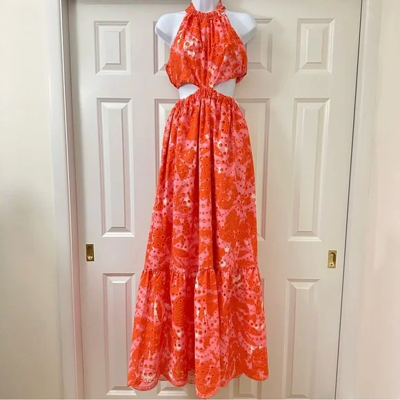 Anthropologie x Monique Lhuiller Cut-Out Eyelet Lace Halter Gown Size 0 - Picture 6 of 11